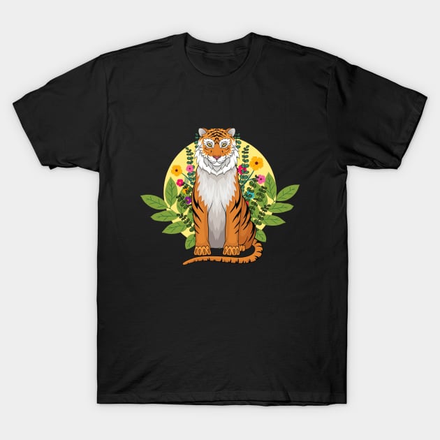 Tiger and Flowers T-Shirt by leBoosh-Designs